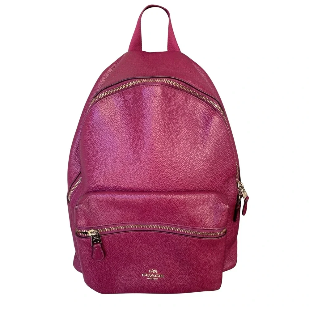 Flawed Gem! Coach Court Backpack Magenta Pebbled Leather Lg Academia Classic